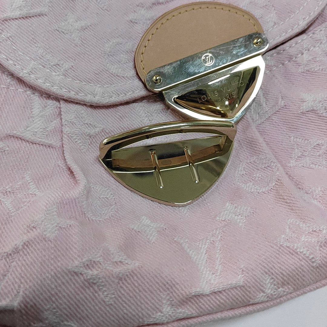 LOUIS VUITTON SUNSET Pink Denim Monogram Single Shoulder Bag with Gold Hardware 2 Removable Shoulder Straps Accessories Included-(SKU)-965274379