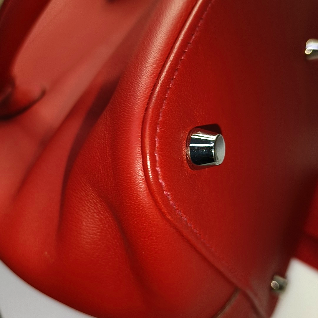 HERMÈS Toolbox 26 Peony Red Evercolor Leather Shoulder Bag with Silver Hardware, T Clasp, Detachable Strap-(SKU)-954919312