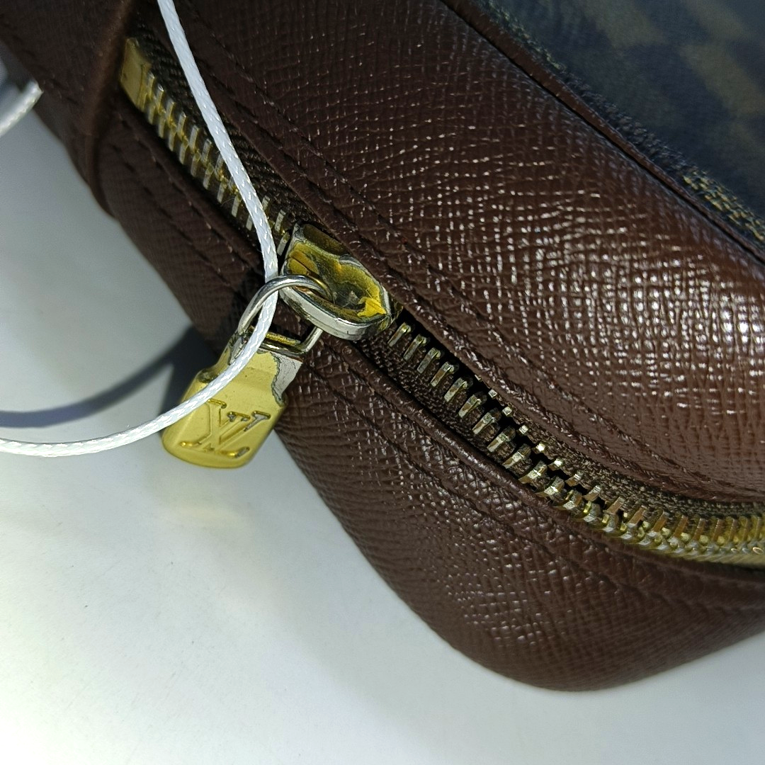LOUIS VUITTON DAMIER EBENE Large size Brown Coated Canvas Checkered Handbag Golden hardware-(SKU)-930402933