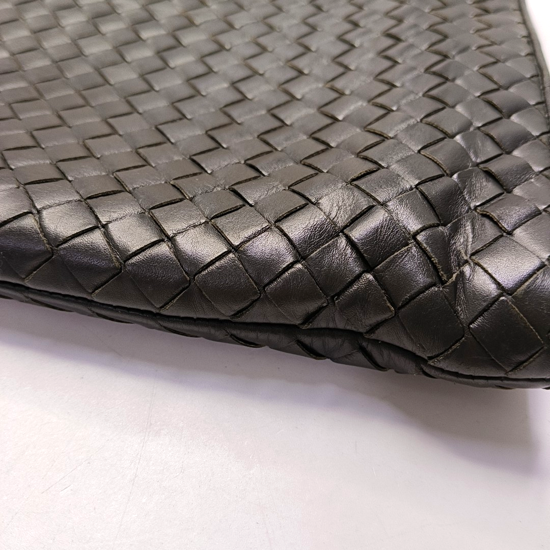 BOTTEGA VENETA Dark grey leather woven clutch Black hardware-(SKU)-950533562