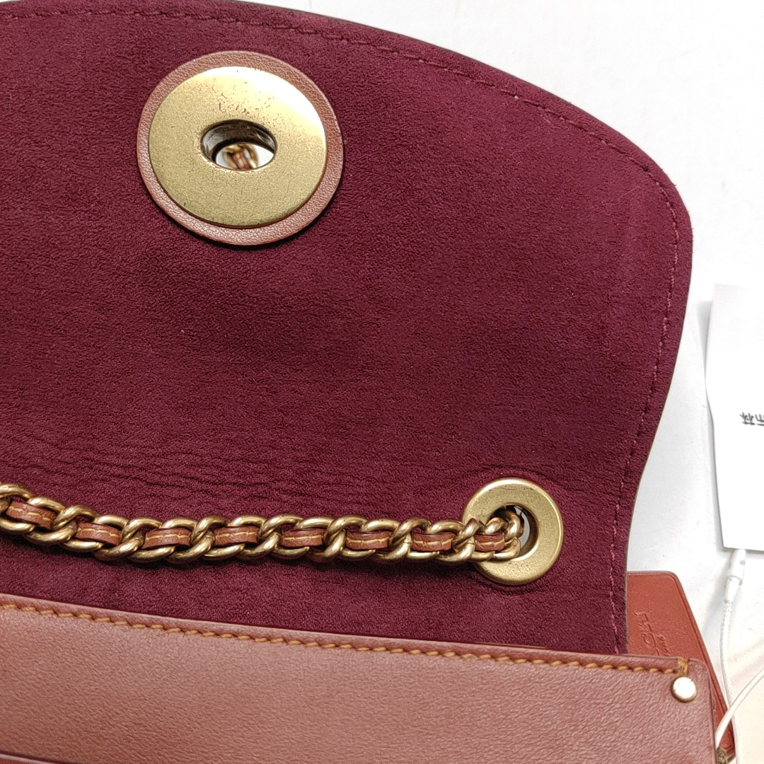 COACH PARKER 18 Brown Coated Canvas Monogrammed Studs Crossbody Shoulder Bag Golden hardware-(SKU)-944285676