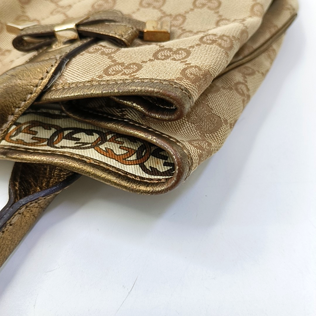 GUCCI Princy Khaki Canvas Monogram Tote Bag Single Shoulder Bag Golden hardware-(SKU)-960034961