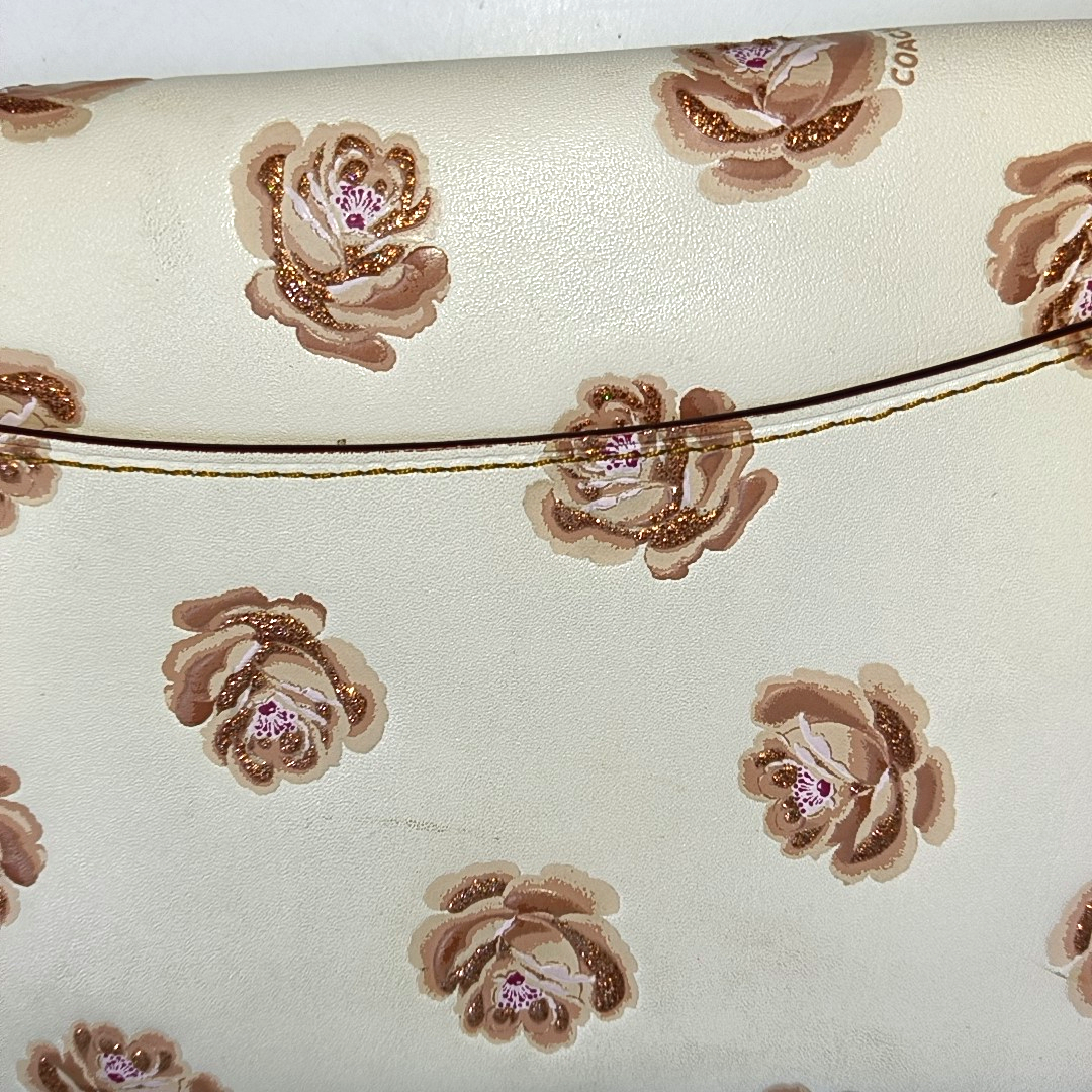 COACH DINKY Medium size White Leather Printed Sling Bag Golden hardware Removable shoulder strap-(SKU)-937355790
