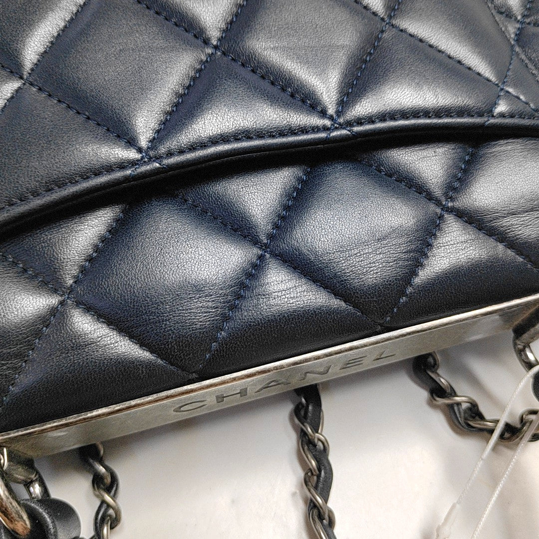 CHANEL TRENDY CC Small Dark Blue Lamb Leather Quilted Single Shoulder Bag Handbag Crossbody Bag Detachable Strap-(SKU)-970291914