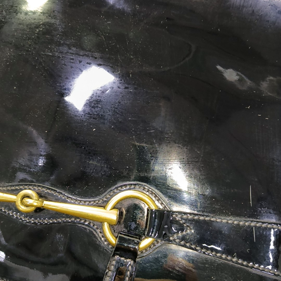 GUCCI Horsebit 1955 Black Patent Leather Saddle Bag Crossbody Bag Tote Bag Golden hardware Removable shoulder strap-(SKU)-933334082