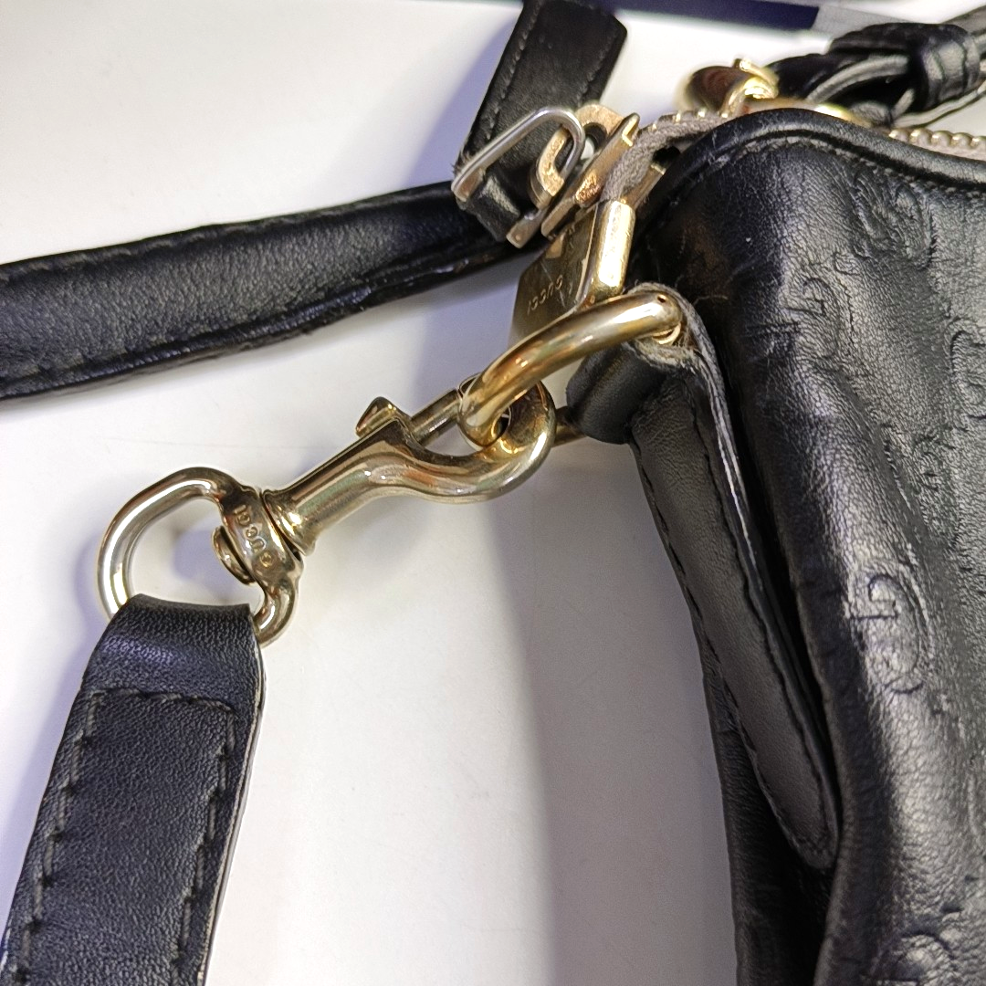 GUCCI Heart Bit Black Cowhide Monogrammed Tote Handbag Single Shoulder Bag Golden hardware Removable shoulder strap-(SKU)-944990688