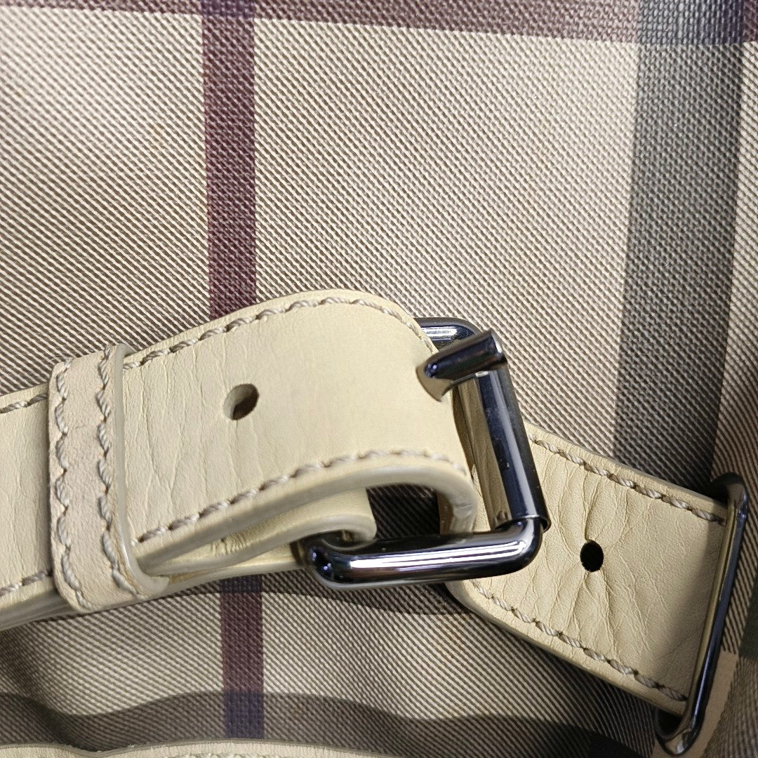BURBERRY Smoked Check Medium size Light Gray Coated Canvas Shoulder Bag Tote Ruthenium color hardware Removable shoulder strap-(SKU)-951094751