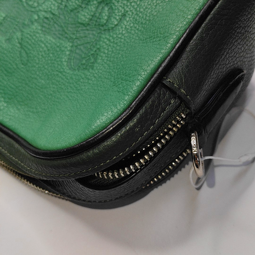 COACH Camera Bag Green Leather Printed Carriage Crossbody Shoulder Bag Handbag Silver Hardware Removable shoulder strap-(SKU)-935012014