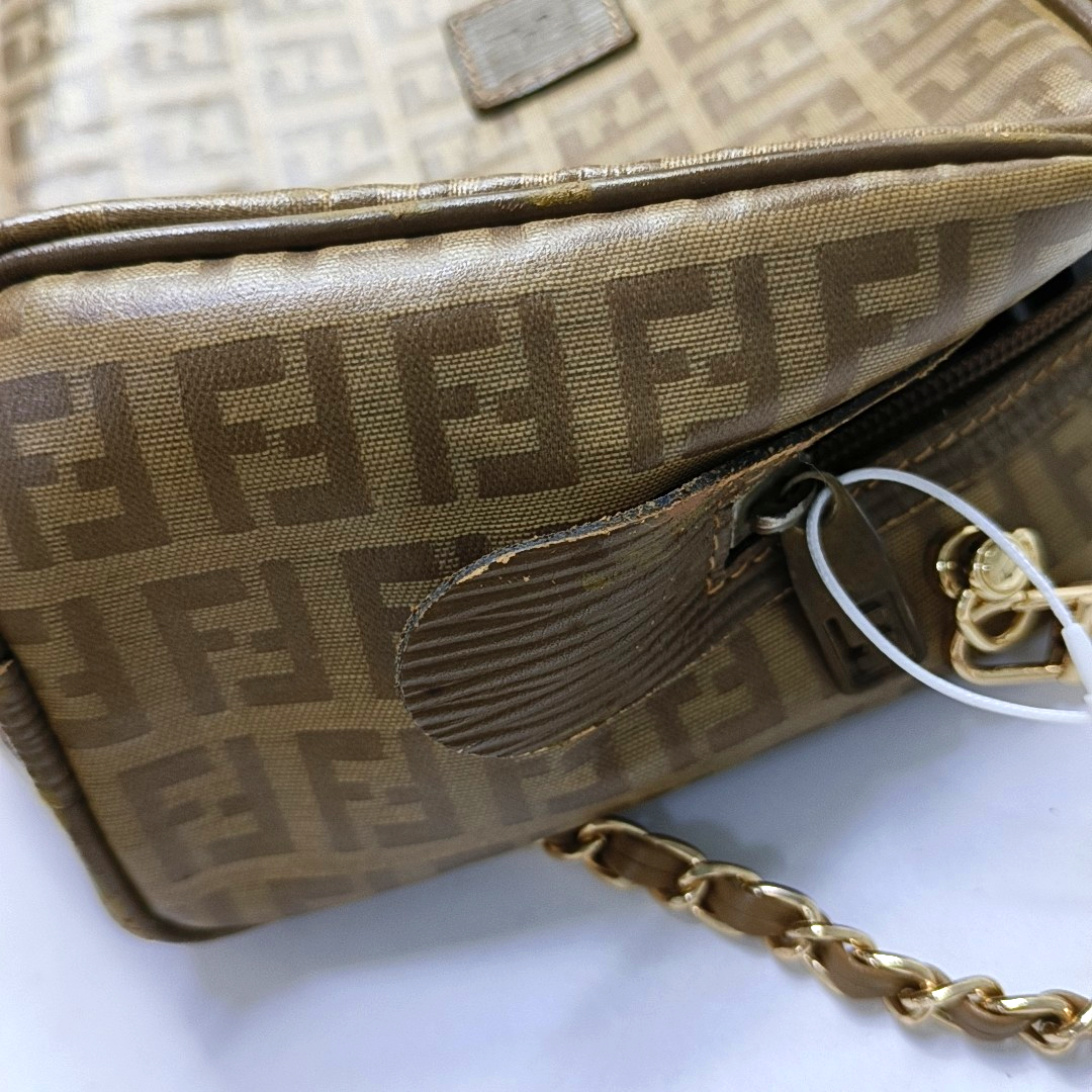 FENDI 棕色涂层帆布双F手拿包 Golden hardware-(SKU)-954838051
