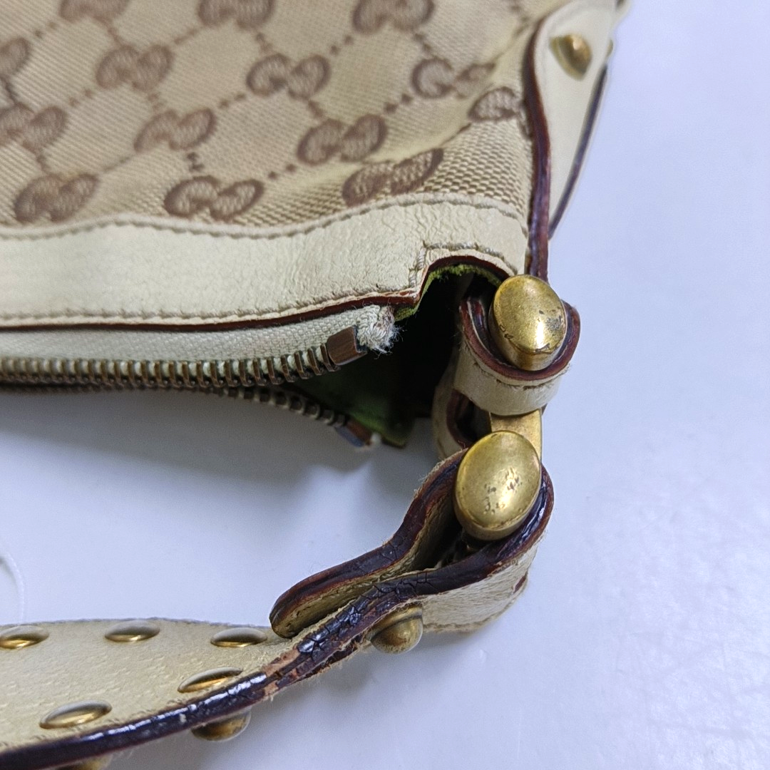 GUCCI Pelham Khaki Fabric Monogram Rivets Shoulder Bag Tote Bag Golden hardware-(SKU)-952072335