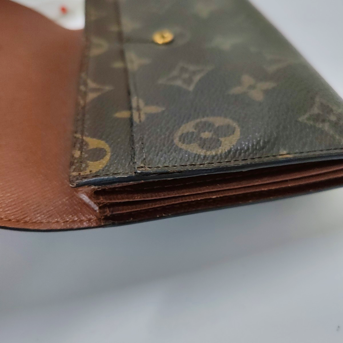 LOUIS VUITTON PORTE MONNAIE Large size Brown coated canvas vintage wallet Golden hardware-(SKU)-944949286
