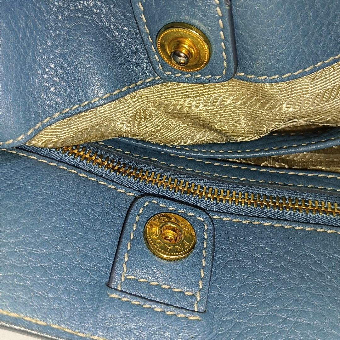 PRADA Tote bag Blue Cowhide Logo Shoulder Bag Handbag Golden hardware Removable shoulder strap-(SKU)-957689174