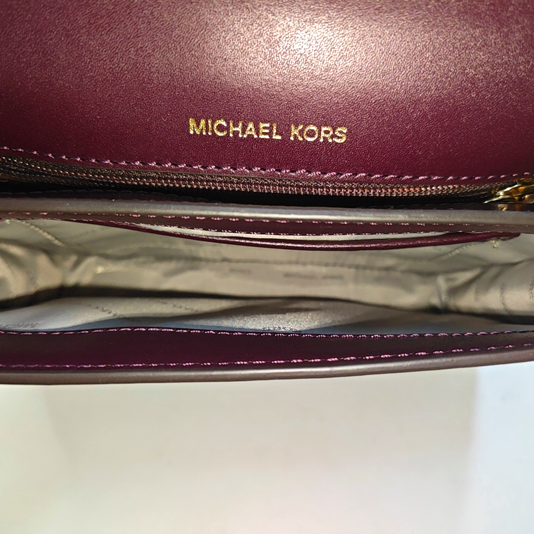 MICHAEL KORS Dark Purple Leather Sling Bag Crossbody Bag Handbag Golden hardware Removable shoulder strap-(SKU)-940824458
