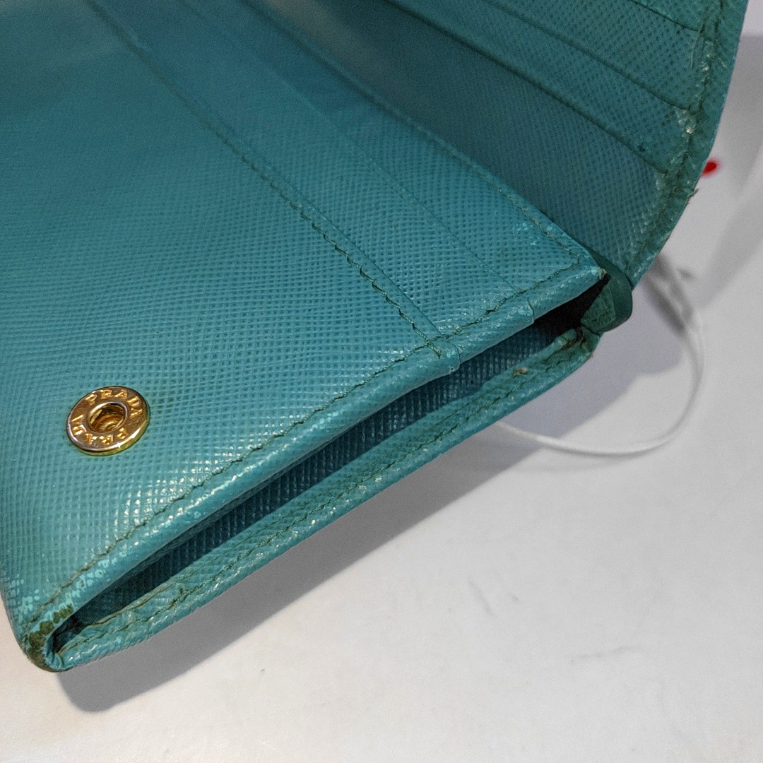 PRADA Fold Wallet浅蓝色皮革徽标,十字纹钱包-(SKU)-942554467