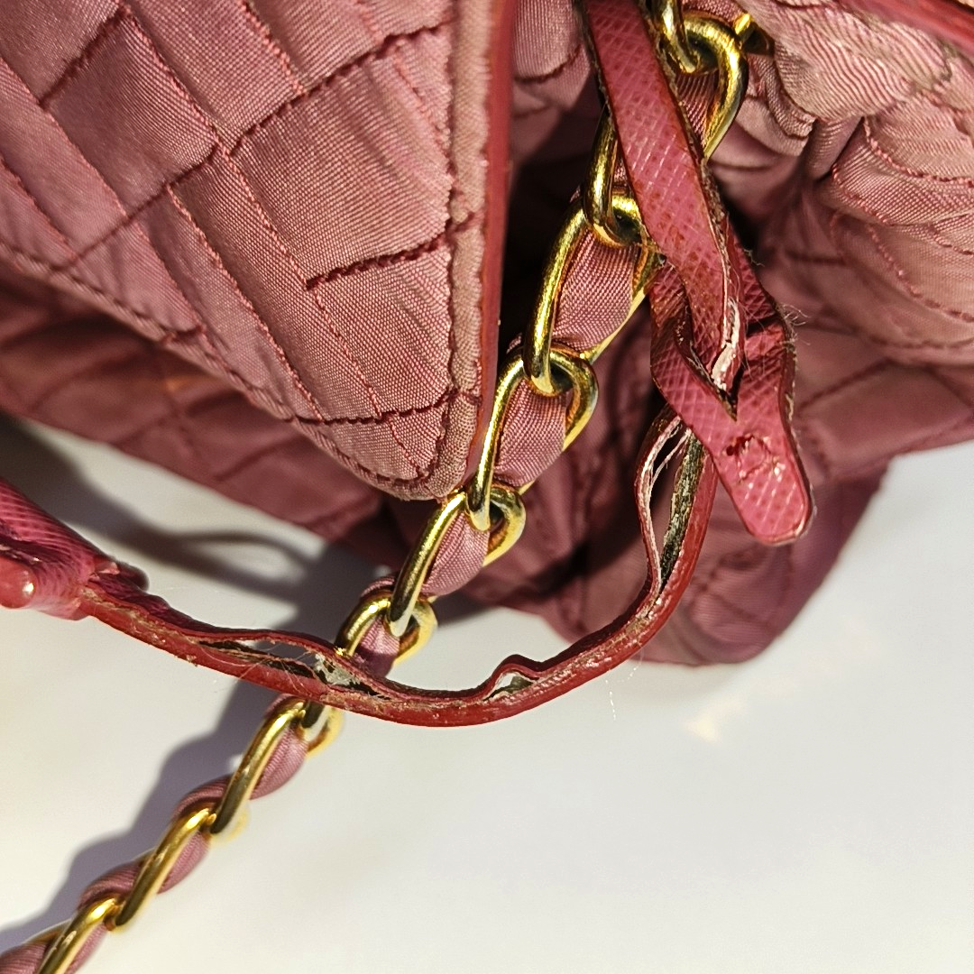 PRADA Pink Fabric Quilted Tassel Crossbody Bag Golden hardware-(SKU)-932708784