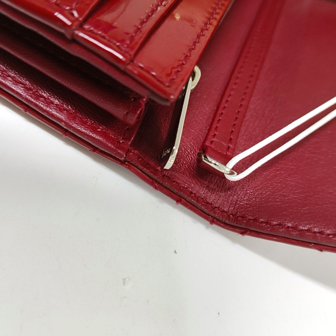 DIOR Lady Dior Burgundy Patent Leather Basketweave Stitched Wallet Golden hardware-(SKU)-950463180