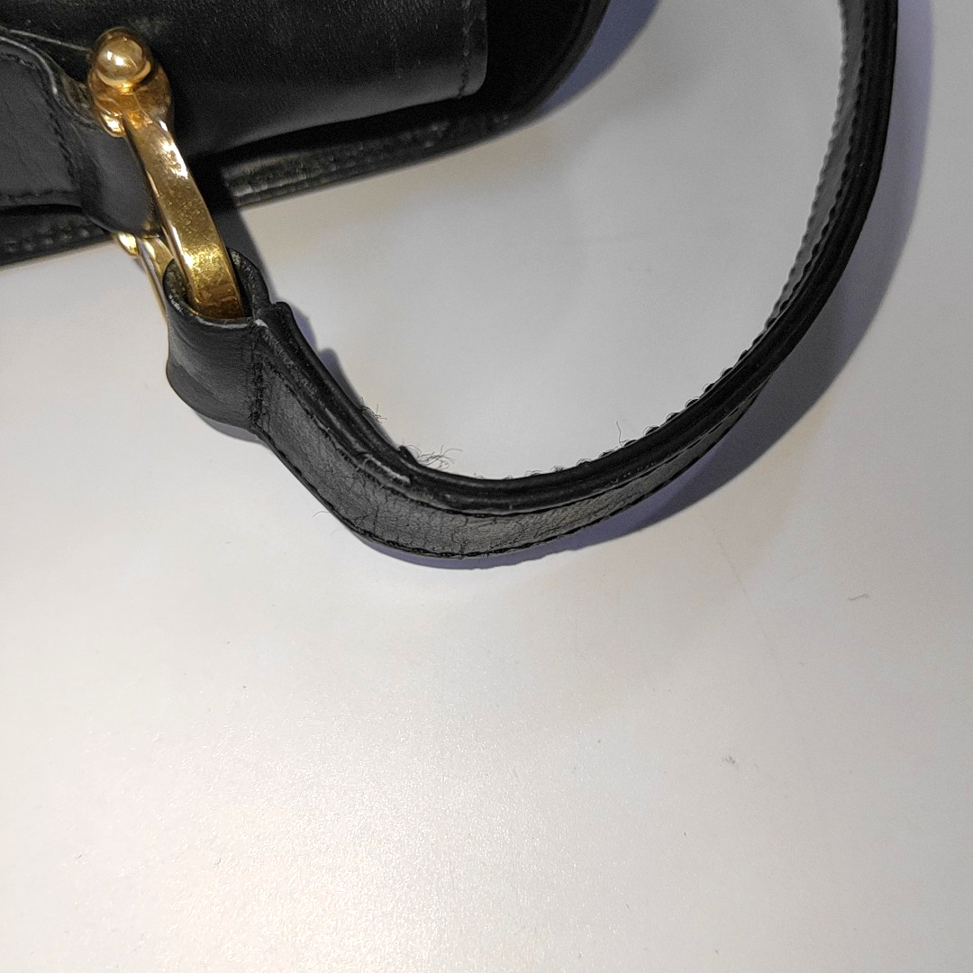 CELINE Black Leather Patchwork Single Shoulder Bag Golden hardware-(SKU)-941503752