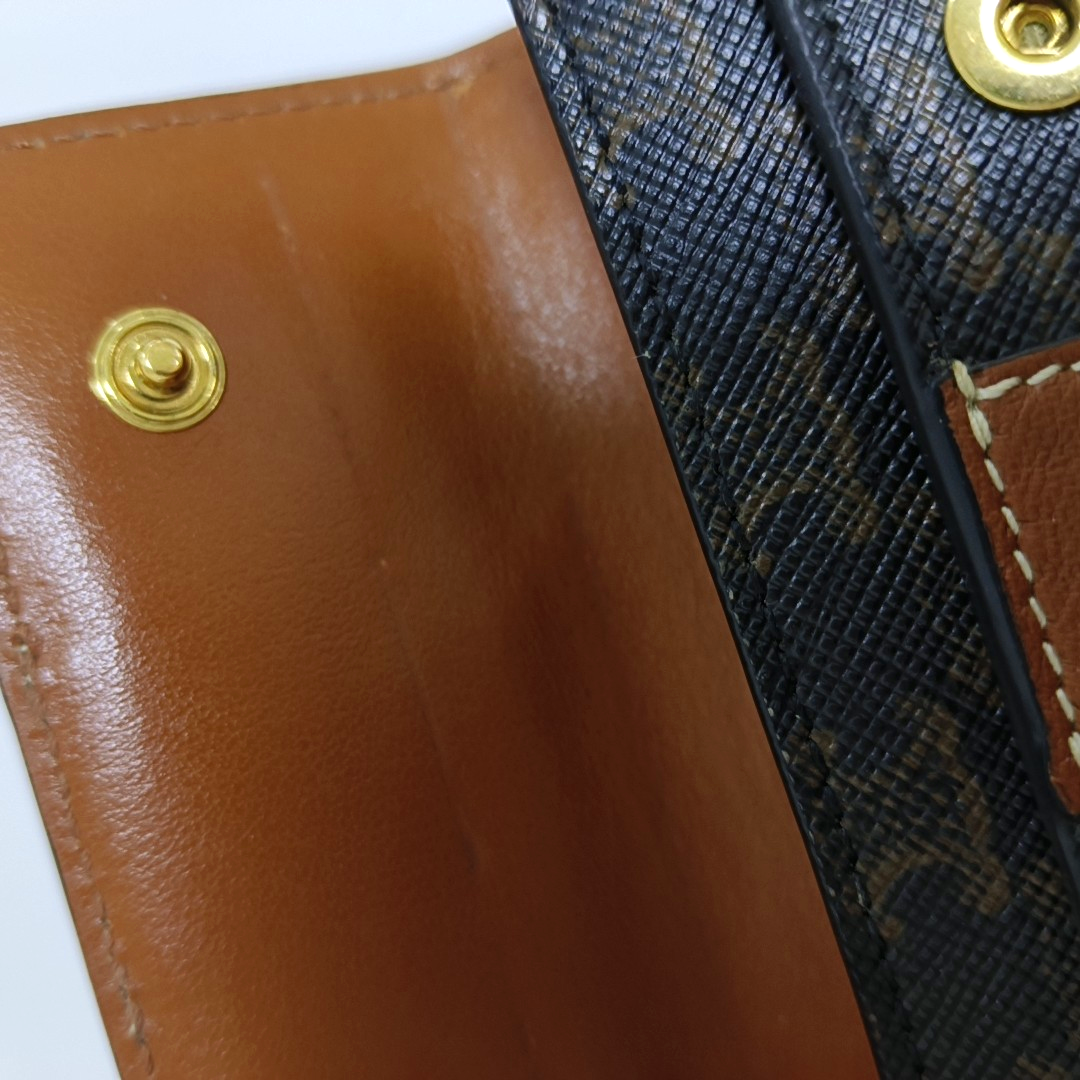 CELINE Brown Coated Canvas Triumph Wallet Golden hardware-(SKU)-939788660