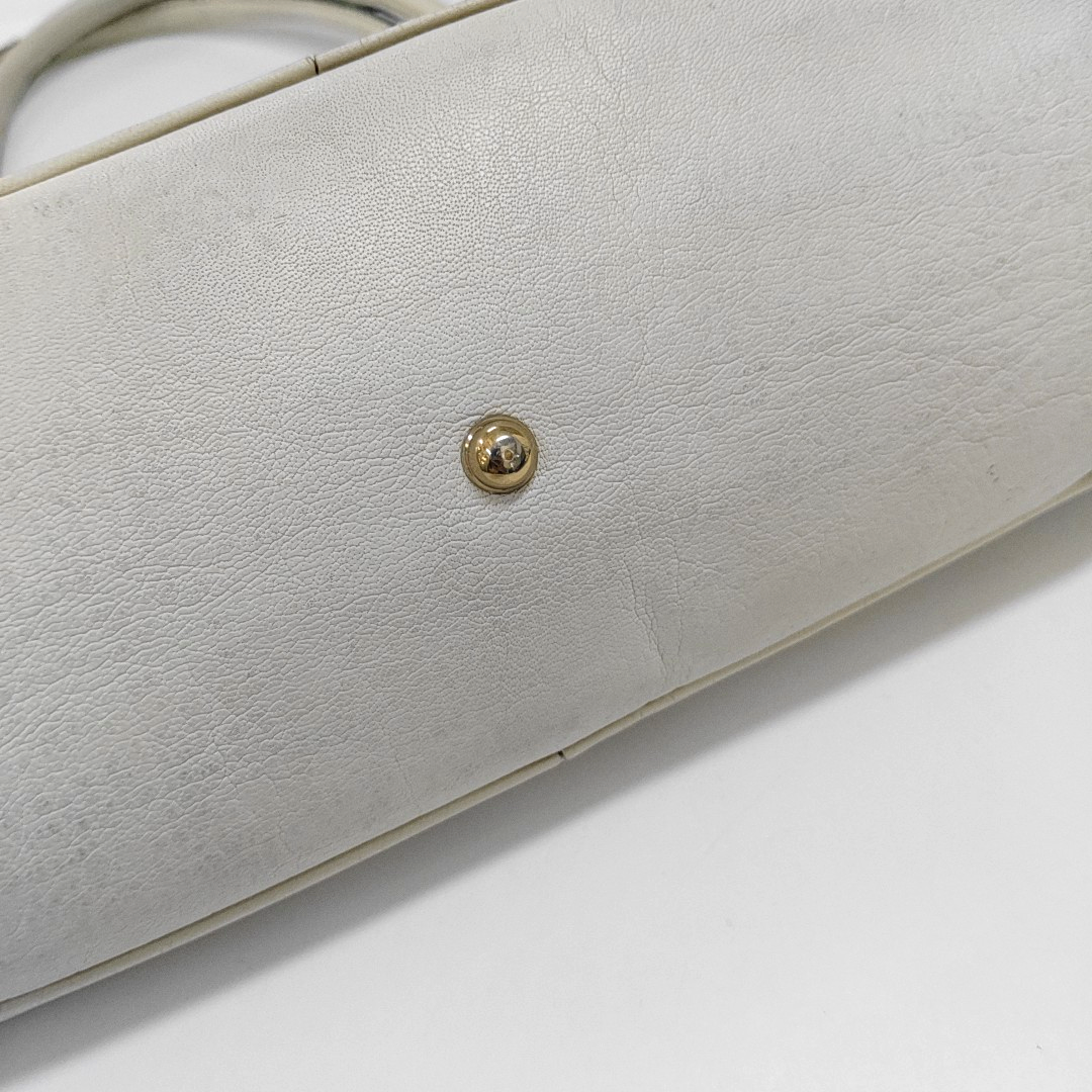 GUCCI Tote bag White leather bamboo harness buckle single shoulder bag handbag Golden hardware-(SKU)-957008402