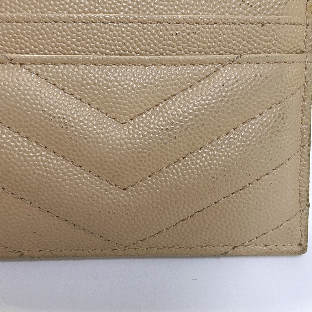 YSL MONOGRAM 米色牛皮绗缝V纹卡包 Golden hardware-(SKU)-960710040