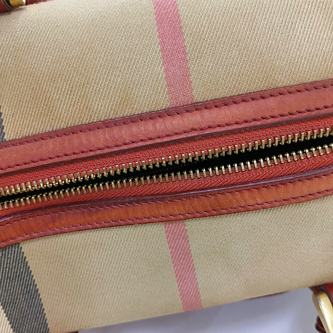 BURBERRY Alchester Red Canvas Handbag Golden hardware-(SKU)-959788155