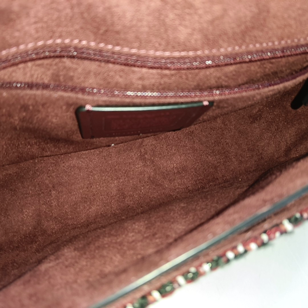 COACH Medium size Burgundy Fabric Chariot Weave Dionysus Bag Single Shoulder Bag, Handbag, Crossbody Bag Golden hardware shoulder straps-(SKU)-944118801