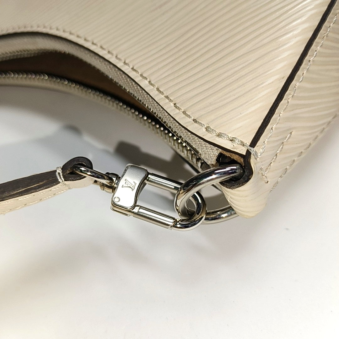 LOUIS VUITTON MARELLE White EPI Calfskin Water Ripple Shoulder Bag with Silver Hardware, 2 Pouches and Detachable Strap-(SKU)-970597498