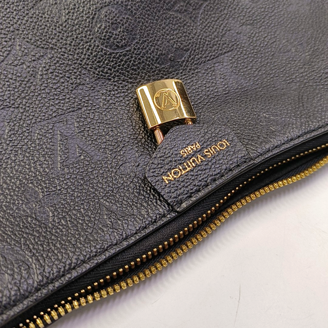 LOUIS VUITTON SAC PLAT Black Calfskin Monogram Embossed Crossbody Shoulder Bag with Golden Hardware, Pockets-(SKU)-961133790