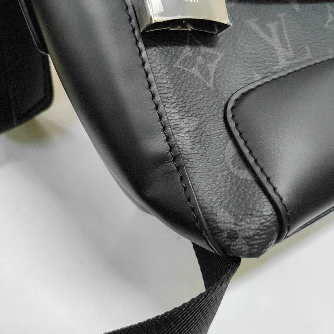 LOUIS VUITTON VOYAGER Small Black Coated Canvas Monogram Messenger Bag Crossbody Bag Shoulder Bag Silver Hardware Complete Accessories-(SKU)-969042134