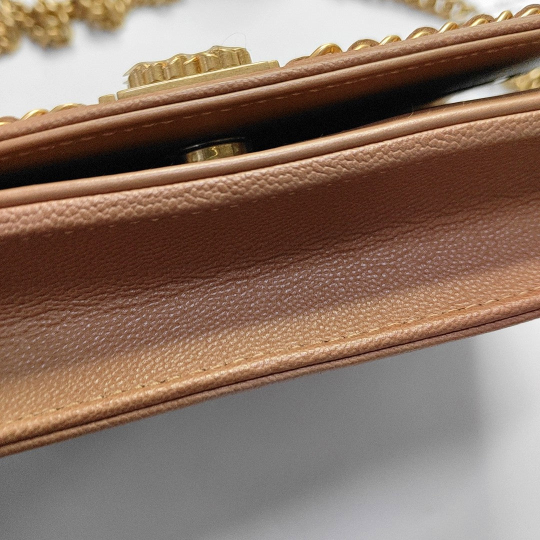 CHANEL BOY CHANEL WOC Brown Calfskin Quilted Crossbody Shoulder Bag with Golden Hardware-(SKU)-968235657