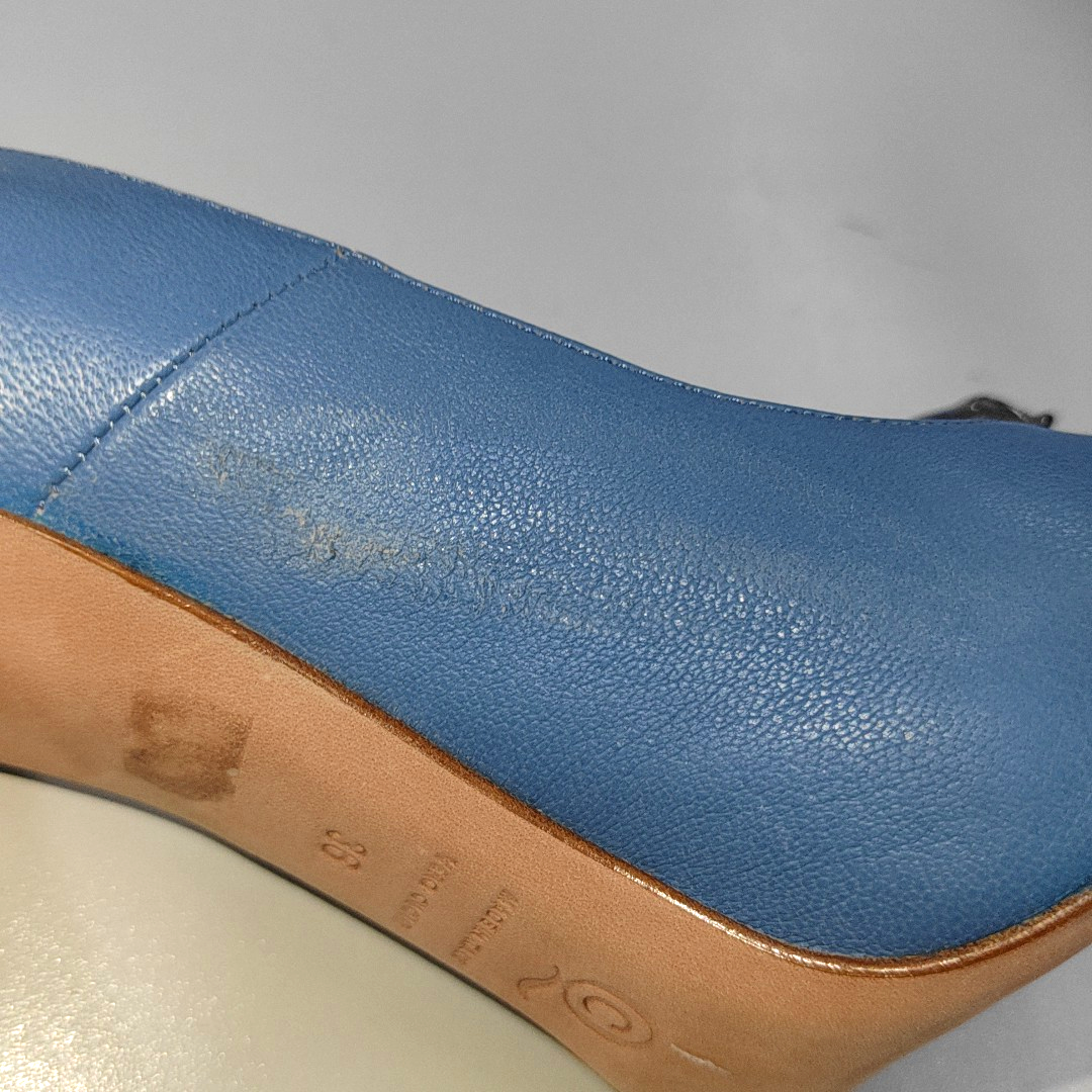 Alexander McQUEEN 36code Summer Blue Leather Women's Heels-(SKU)-13846184