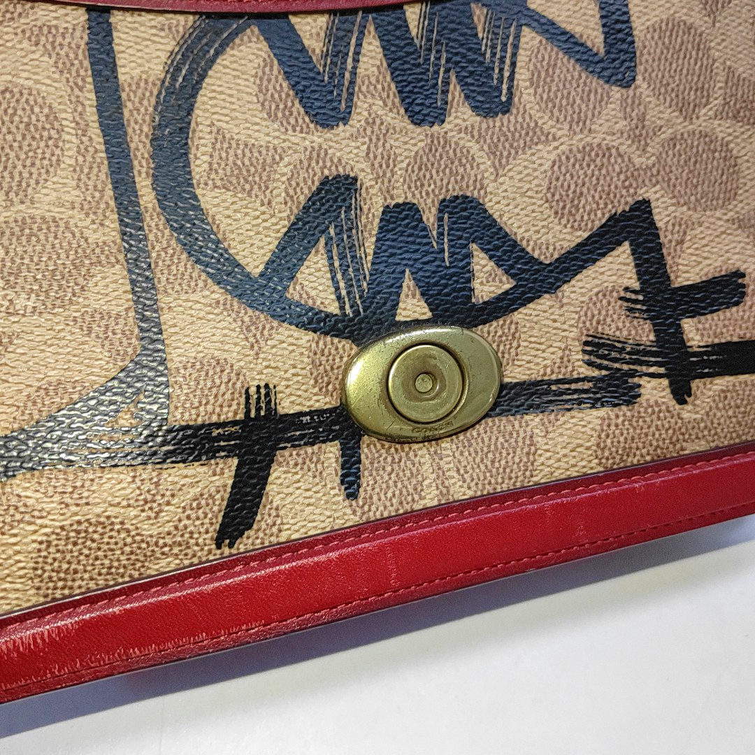 COACH Brown Coated Canvas Monogram Printed Crossbody Shoulder Tote Bag Single Shoulder Tote Bag Golden hardware Removable shoulder strap-(SKU)-940146721