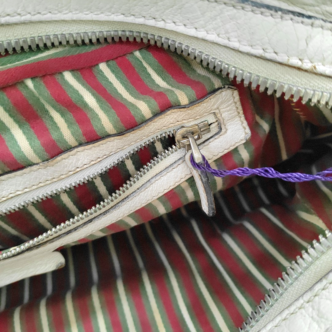 GUCCI Tote bag White leather bamboo harness buckle single shoulder bag handbag Golden hardware-(SKU)-957008402