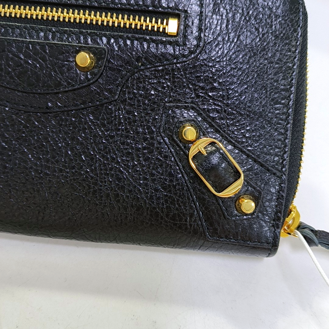BALENCIAGA Classic Metallic Edge City Black Leather Biker Bag Wallet Golden hardware-(SKU)-960437707