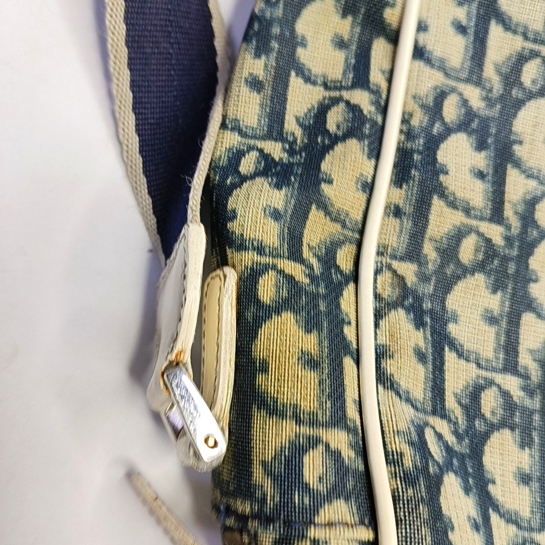 DIOR Dark Blue Coated Canvas Monogram Crossbody Shoulder Bag Silver Hardware-(SKU)-957328406