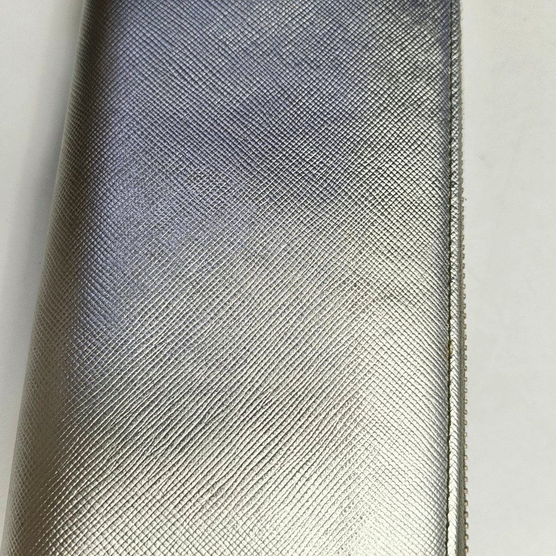 PRADA Silver Cowhide Crosshatch Pattern Wallet Silver Hardware-(SKU)-959593939