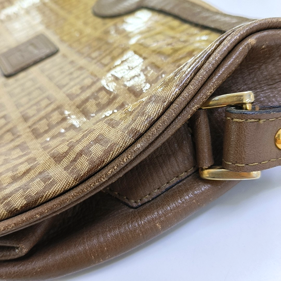 FENDI 棕色涂层帆布双F印花Shoulder Bag Golden hardware-(SKU)-959630825