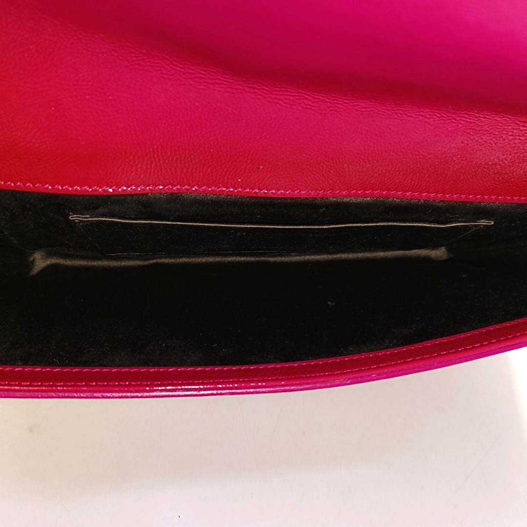 YSL BELLE JOUR Fuchsia Cowhide Pleated Handbag-(SKU)-959897973