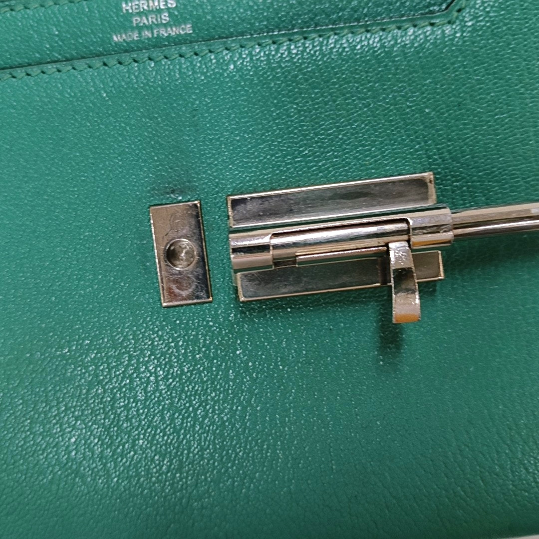HERMÈS Verrou Mini Velvet Green Chèvre Mysore Goat Leather Gun Bag Crossbody Shoulder Bag Silver Hardware C-(SKU)-969129815