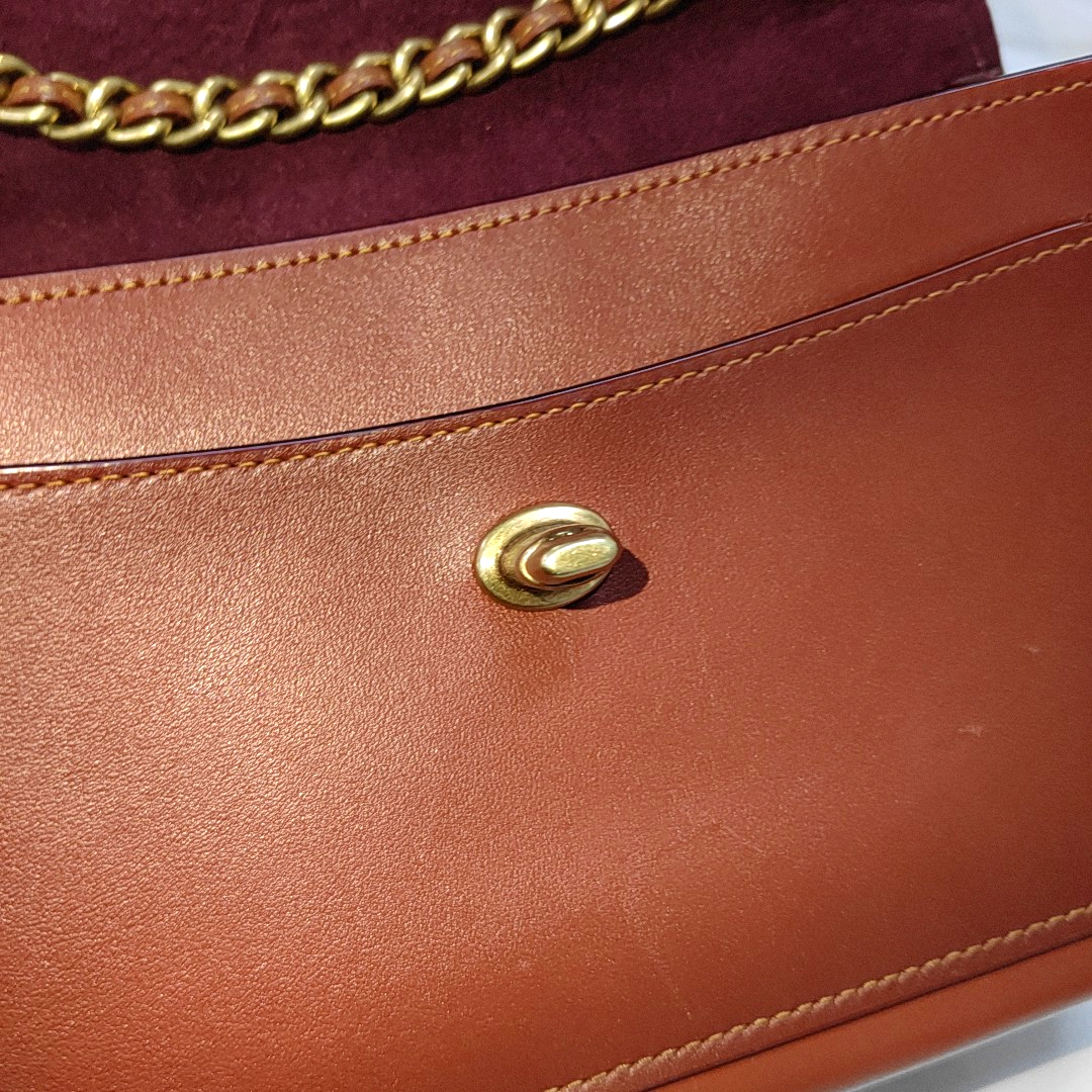 COACH PARKER 18 Brown Coated Canvas Monogrammed Studs Crossbody Shoulder Bag Golden hardware-(SKU)-940154037