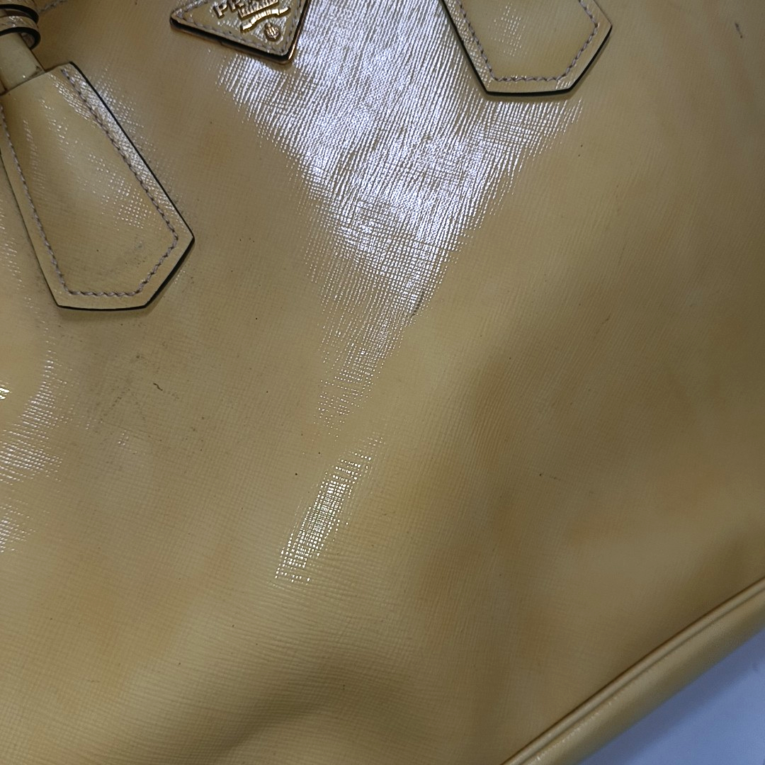 PRADA Double Yellow cowhide logo cross-grain shoulder bag Golden hardware Removable shoulder strap-(SKU)-945527362