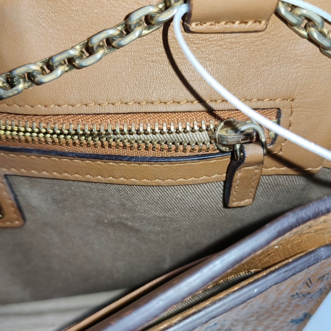 MCM MILLIE Medium size Cognac coated canvas monogram laurel buckle shoulder bag/crossbody bag Golden hardware Removable shoulder strap-(SKU)-944137648