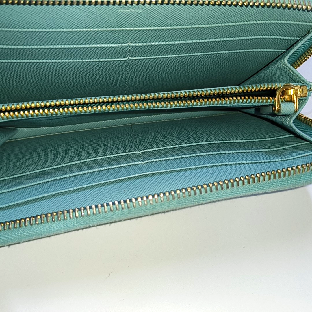 PRADA Green Calfskin Leather Cross Grain Wallet Golden hardware-(SKU)-954322773
