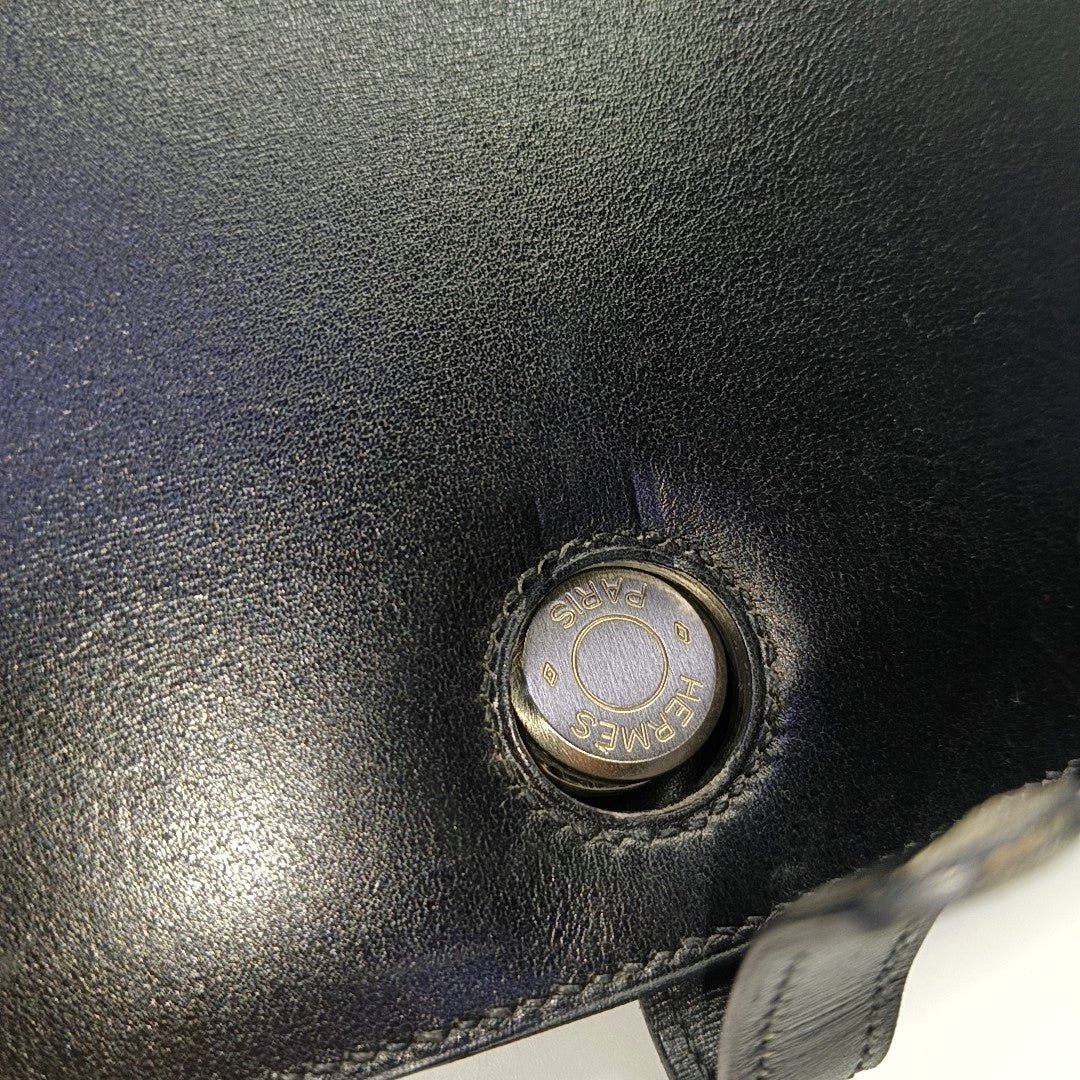 HERMÈS Dalvy, black BOX leather handbag, silver hardware, vintage model-(SKU)-968352892