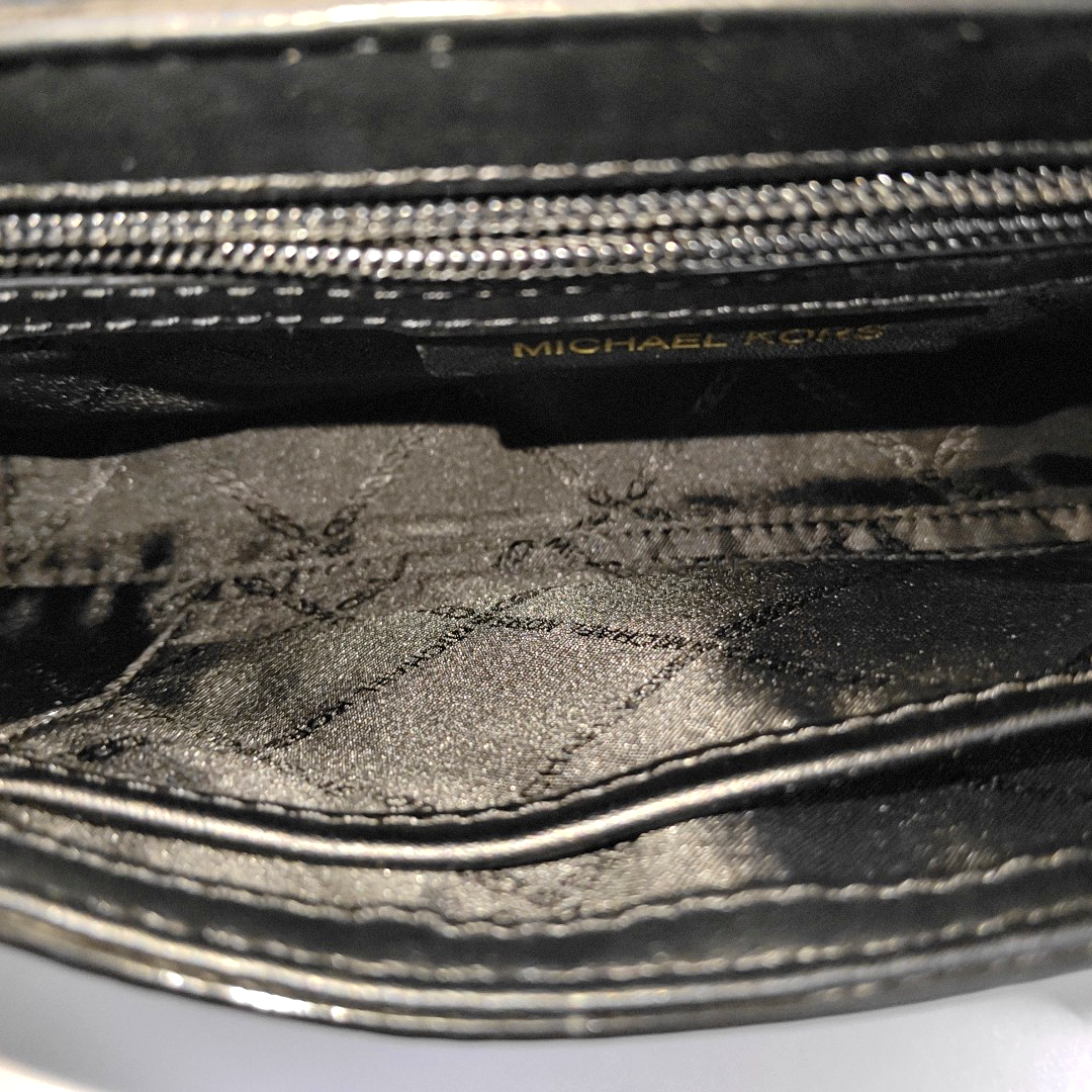 MICHAEL KORS Black Leather Damask Single Shoulder Bag Handbag Crossbody Bag Golden hardware shoulder straps-(SKU)-13817272
