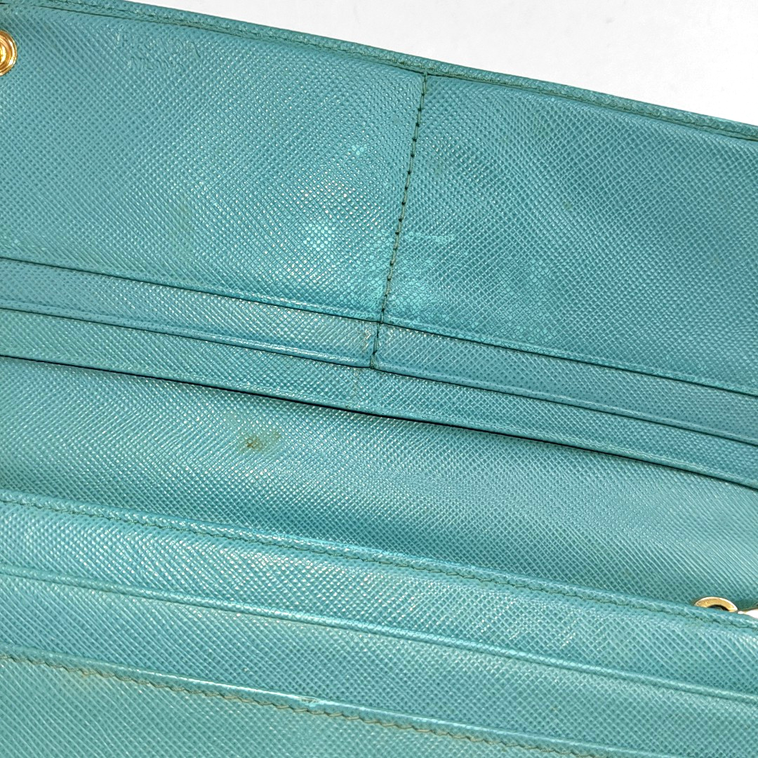 PRADA Fold Wallet浅蓝色皮革徽标,十字纹钱包-(SKU)-942554467