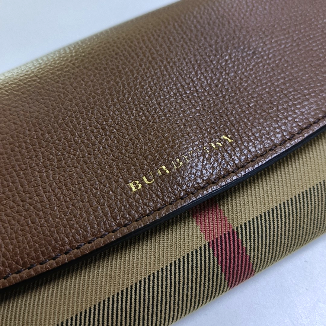 BURBERRY Brown Canvas Tartan Pattern Wallet Golden hardware-(SKU)-951700332