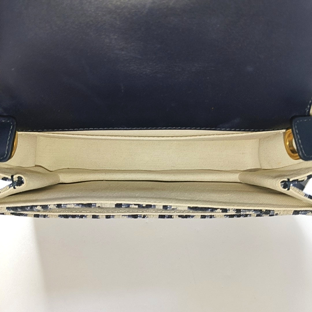 DIOR Dioraddict Blue Canvas Monogram Single Shoulder Bag and Crossbody with Gold Hardware-(SKU)-966513977