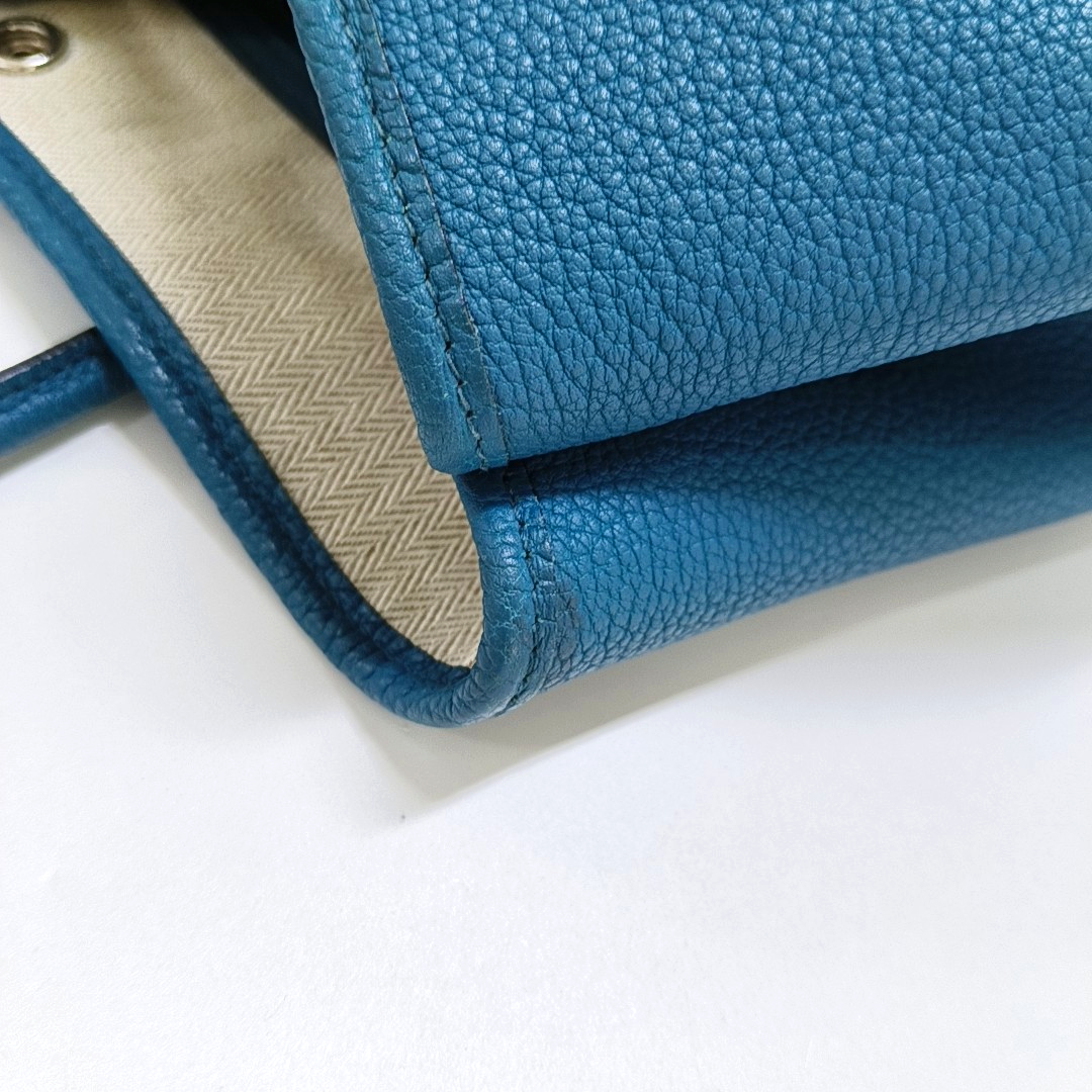 HERMÈS Garden Party 30 Duck Blue Negonda Small Bull Leather Tote Handbag with Silver Hardware-(SKU)-957462483