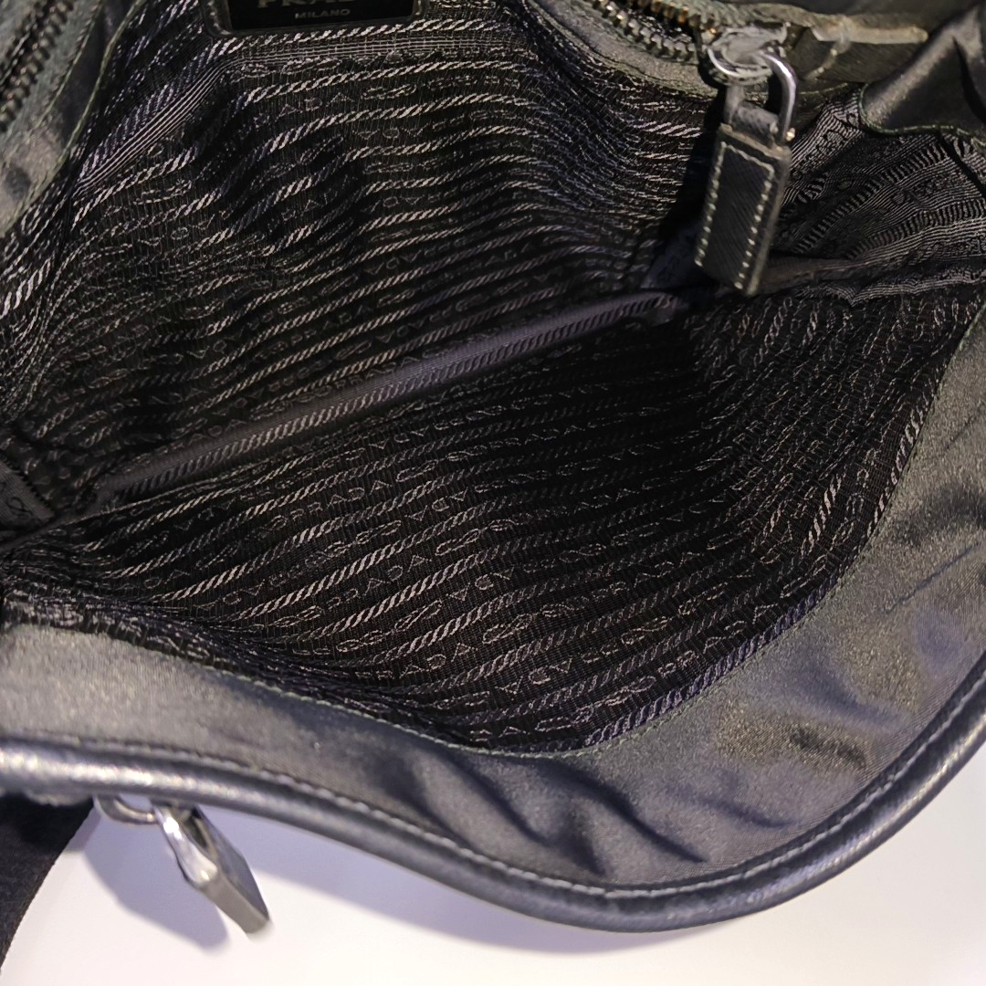 PRADA Black Nylon Crossbody Bag Single Shoulder Bag Silver Hardware-(SKU)-953408479
